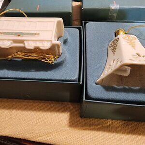 TWO RARE 1990s LENOX  CHINA  CHRISTMAS ORNAMENTS